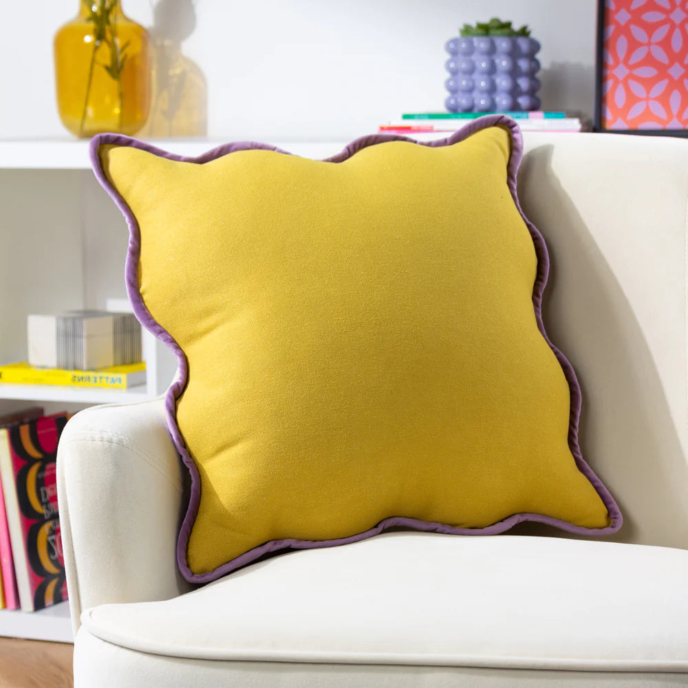 Wiggle Velvet Cushion in Yellow/Lilac