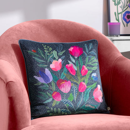 Wild Garden Posies Cushion Navy