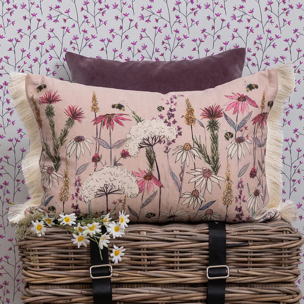 Wildflower Printed Feather Cushion Blush