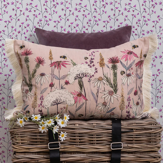 Wildflower Printed Feather Cushion Blush