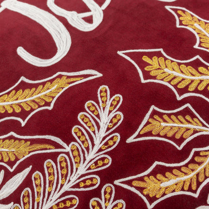 Joy Embroidered Christmas Cushion - Red
