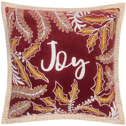 Joy Embroidered Christmas Cushion - Red