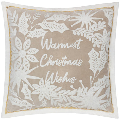 Warmest Wishes Embroidered Christmas Cushion - Natural