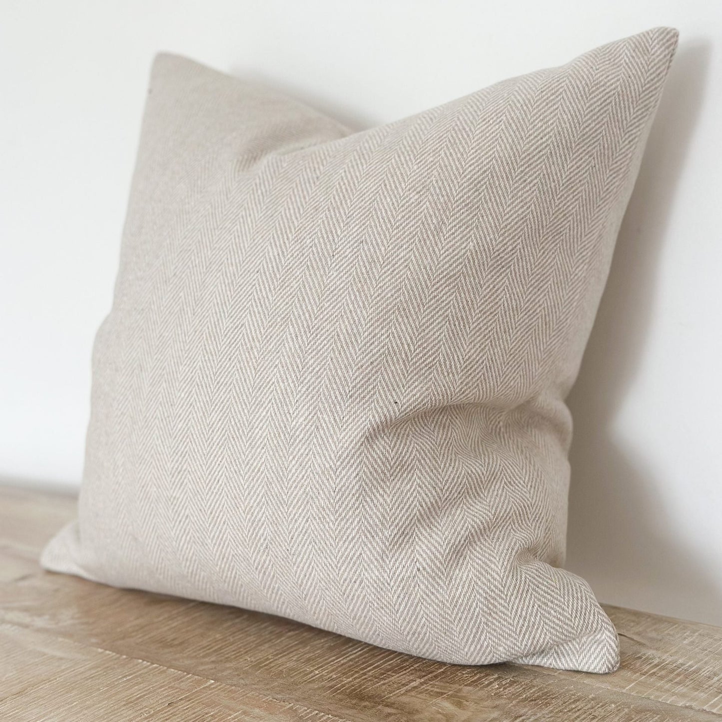 Cream Herringbone Wool Blend Cushion