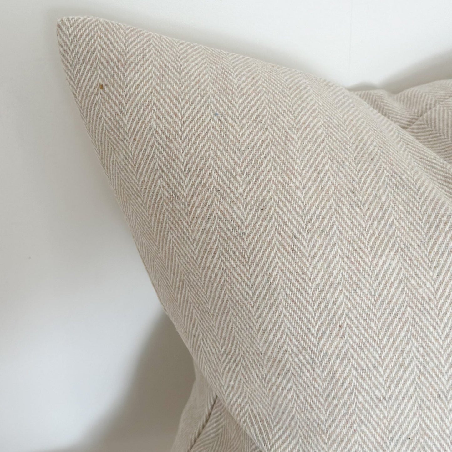 Cream Herringbone Wool Blend Cushion