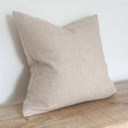 Cream Herringbone Wool Blend Cushion