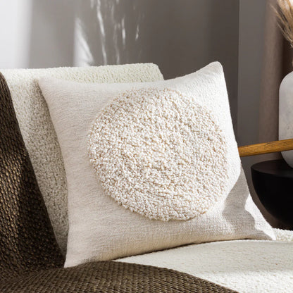 Woven Cotton Cushion with Tufted Boucle Circle