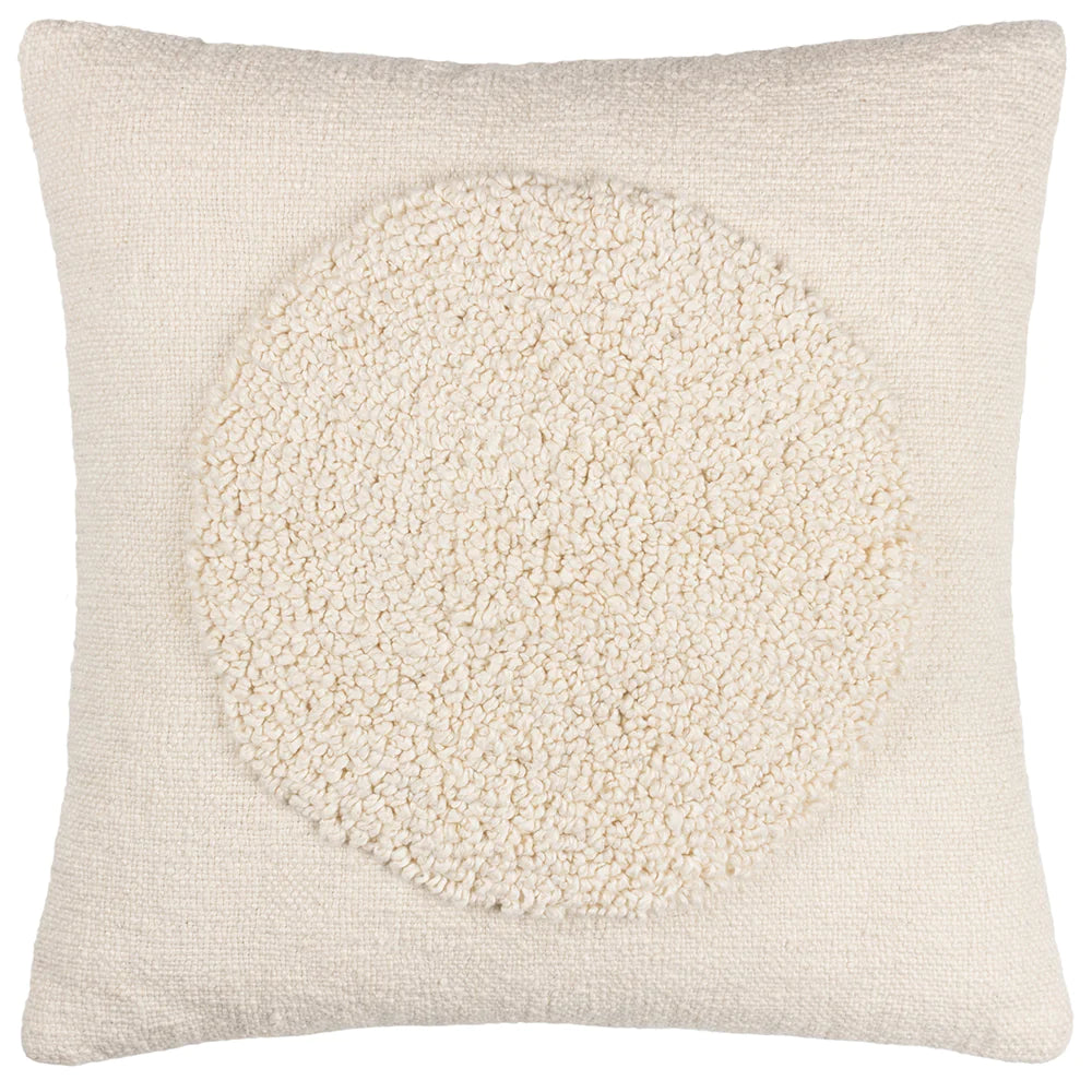 Woven Cotton Cushion with Tufted Boucle Circle