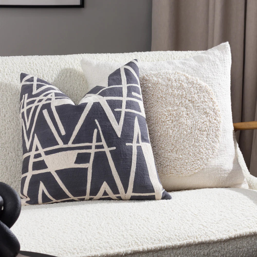 Woven Cotton Cushion with Tufted Boucle Circle