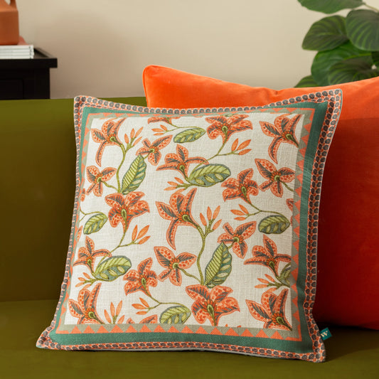 Zala Floral Tropical Cushion - Duck Egg/Coral