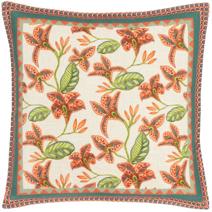 Zala Floral Tropical Cushion - Duck Egg/Coral