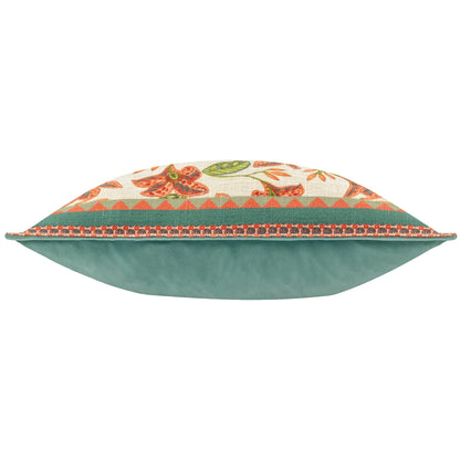 Zala Floral Tropical Cushion - Duck Egg/Coral