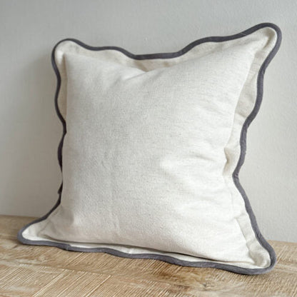 Cream Linen Blend Scalloped Edge Cushion