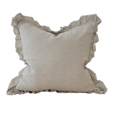 Hallie Large Natural Beige Ruffle Linen Cushion